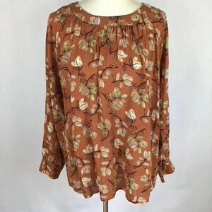 Women's Zanzea Top Blouse XL Brown Floral Hippie Boho Cottagecore Pullover